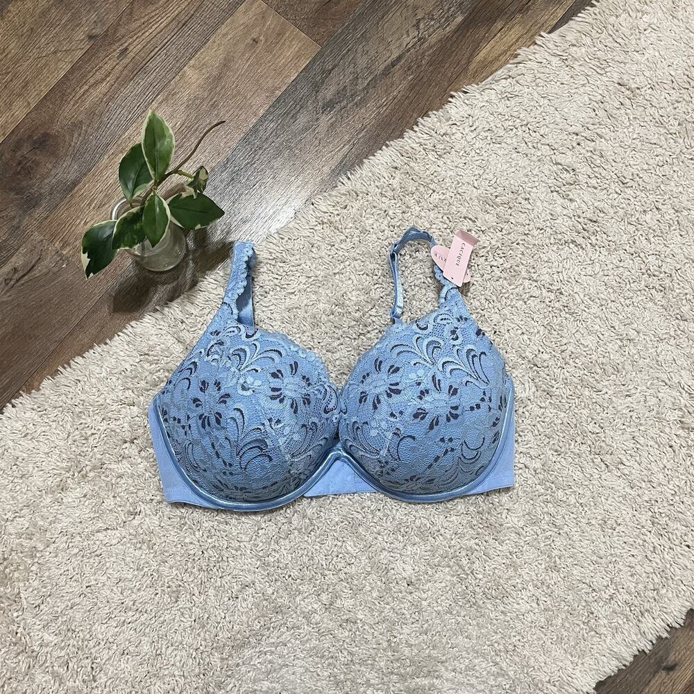 Cacique Lane Bryant Size 40DD Baby Blue Floral Lace Padded Underwire Bra NWT